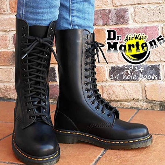 DR MARTENS BLACK 1914 SMOOTH LEATHER HIGH LACE UP BOOTS SIZE 7 NWOB - Picture 1 of 12